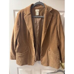 VTG LL Bean Womens Tan Corduroy Blazer Jacket Size 14 Reg